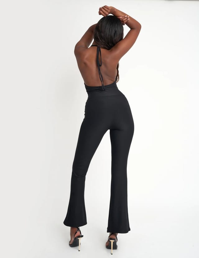 Public Desire Tie Back Luxe Slinky Jumpsuit Black - 3