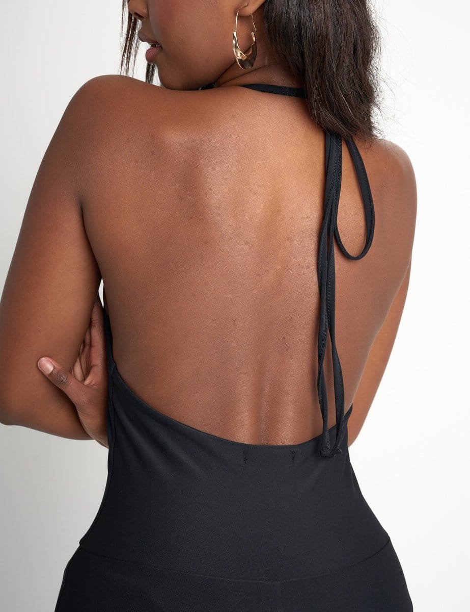 Public Desire Tie Back Luxe Slinky Jumpsuit Black - 4