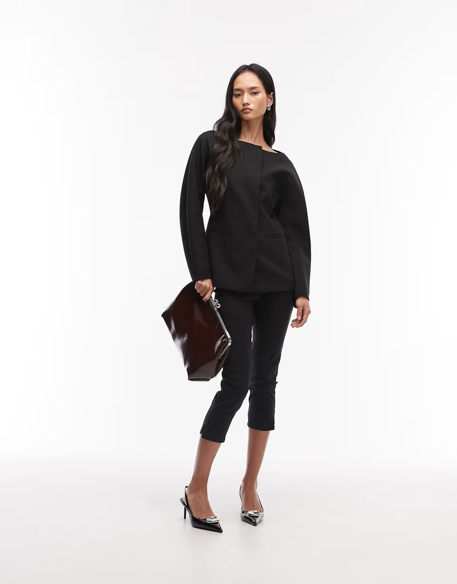 ASOS ARKET wool blend boat neck blazer in black  - 3