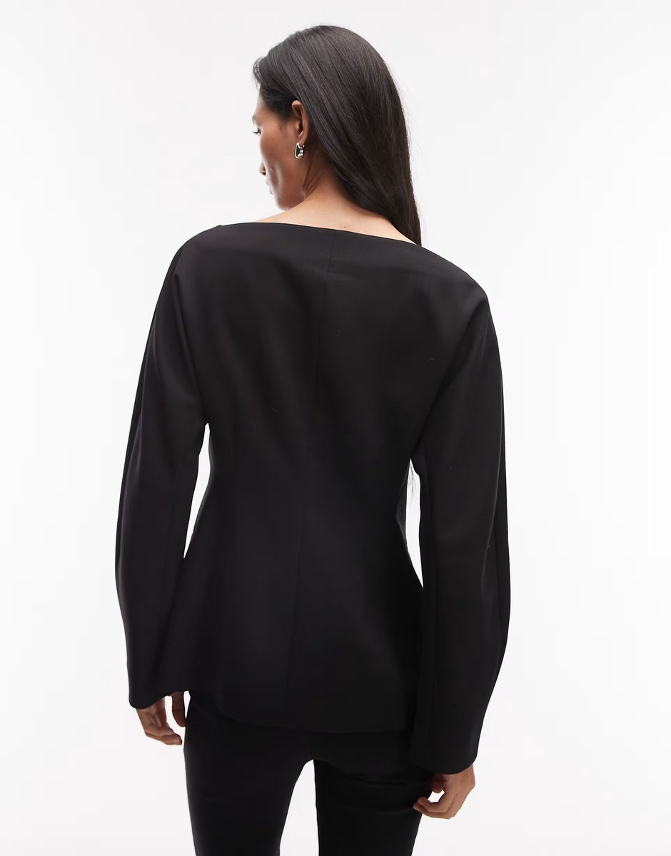 ASOS ARKET wool blend boat neck blazer in black  - 4