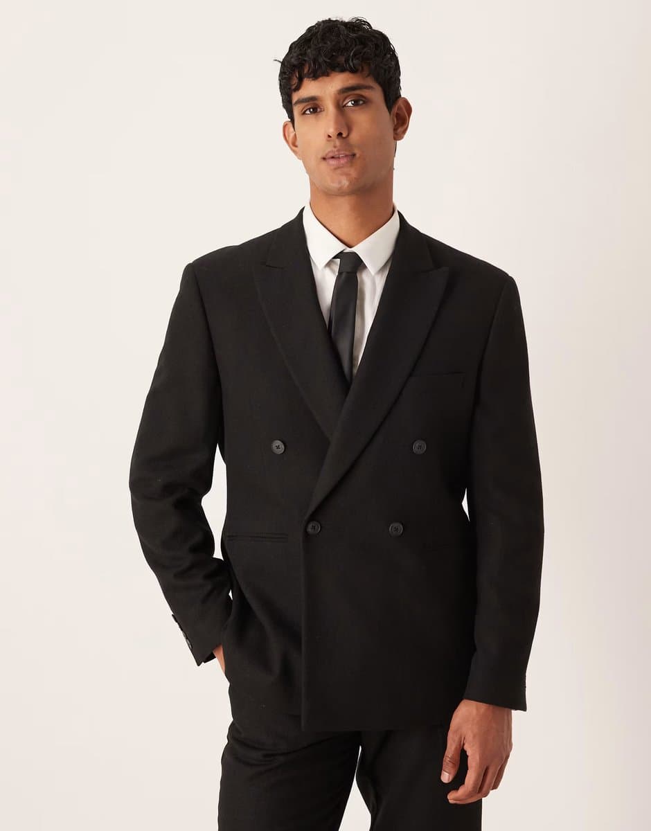 ASOS ASOS DESIGN regular double breasted suit jacket with wool in black