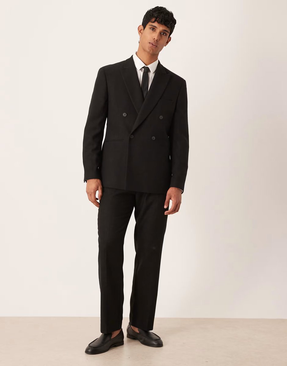 ASOS ASOS DESIGN regular double breasted suit jacket with wool in black - 2