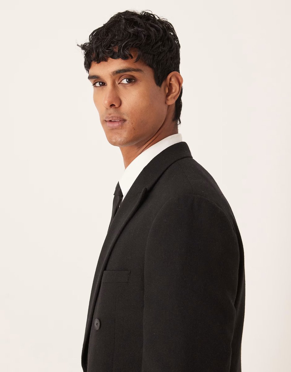 ASOS ASOS DESIGN regular double breasted suit jacket with wool in black - 4