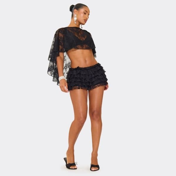 EGO EGO Frilly Low Rise Hot Pant Shorts in Black Lace