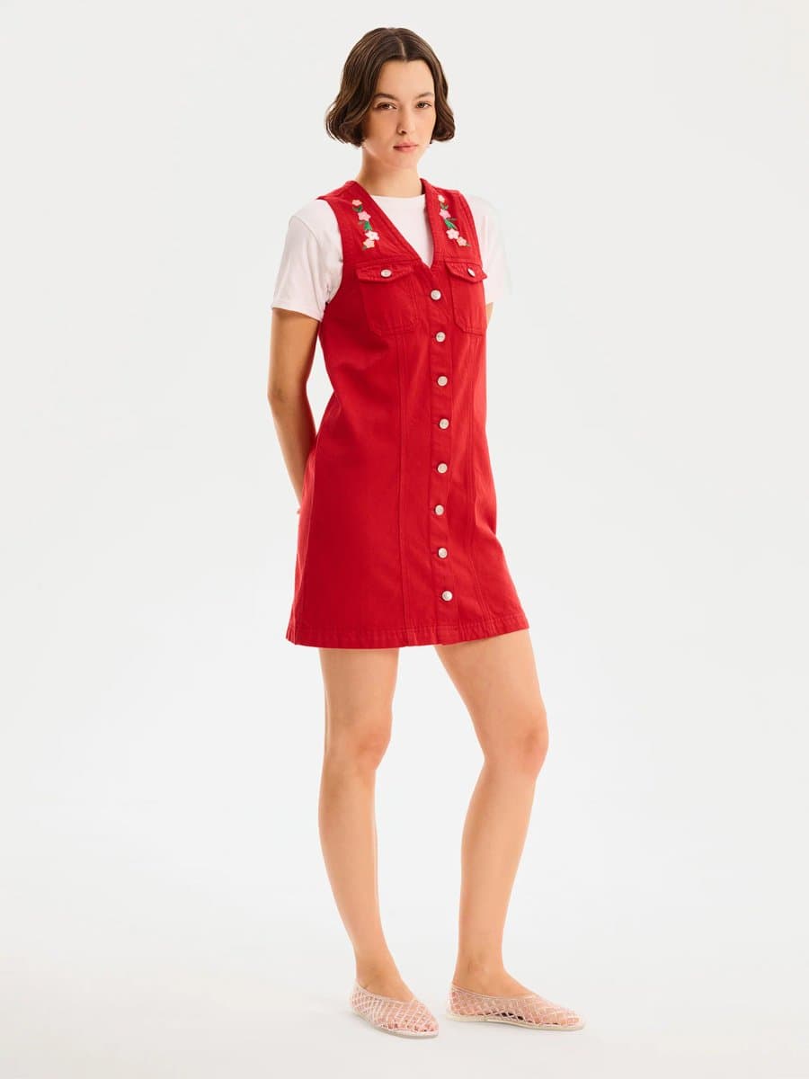 OMNES OMNES Red Talula Mini Dress with Embroidered Flowers