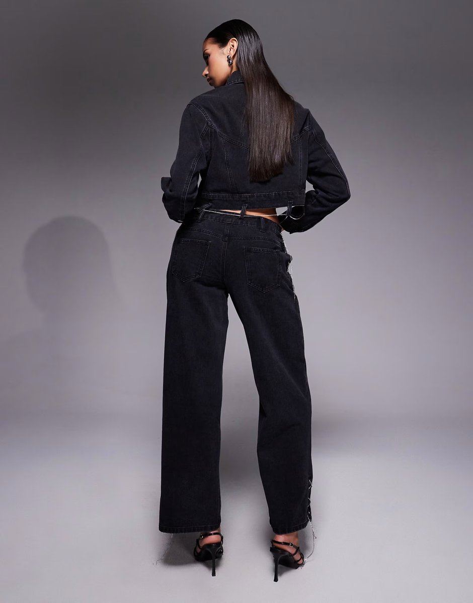 ASOS Liquor N Poker baggy chain detail jean co-ord in black - 4