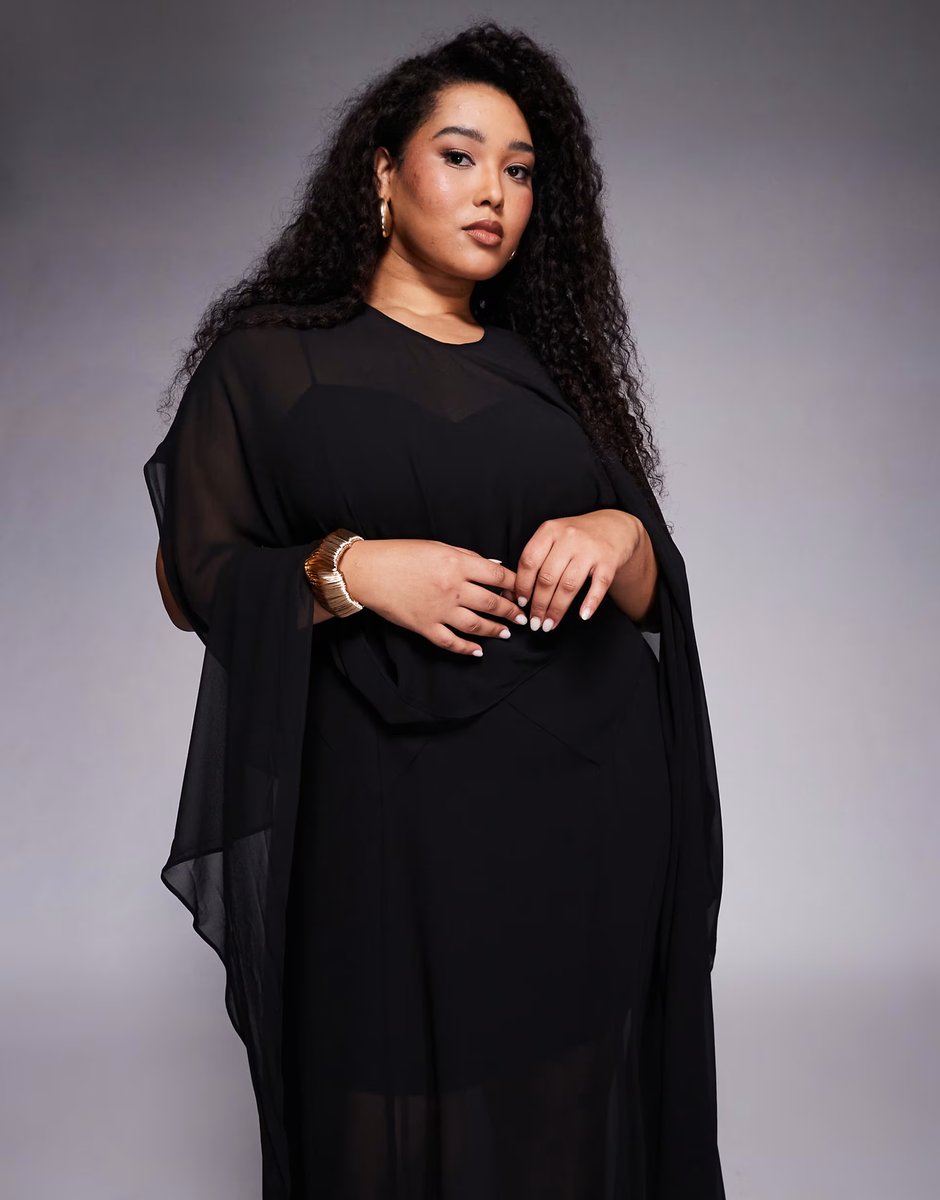 ASOS Forever New Curve Honey cape sheer overlay cami maxi dress in black - 3