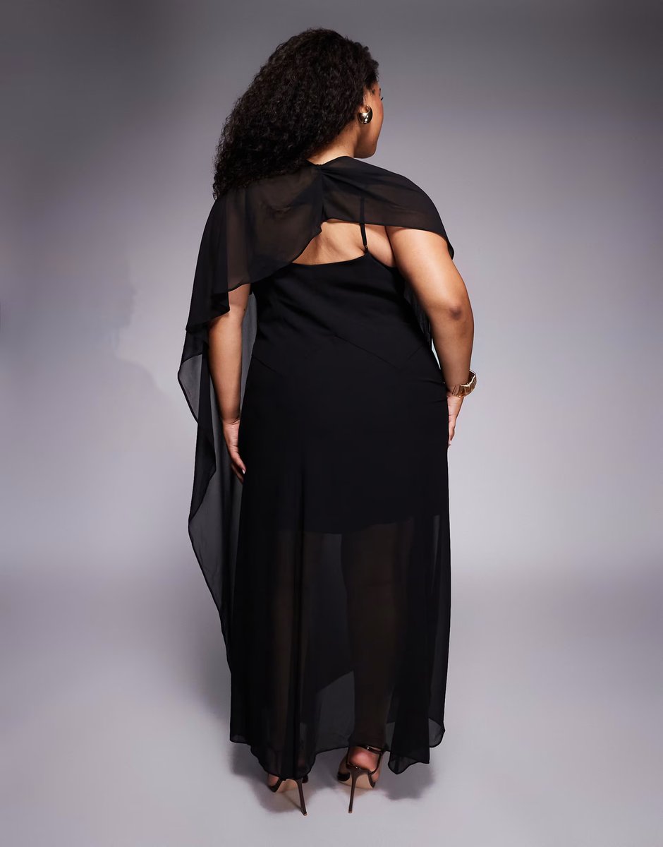 ASOS Forever New Curve Honey cape sheer overlay cami maxi dress in black - 4