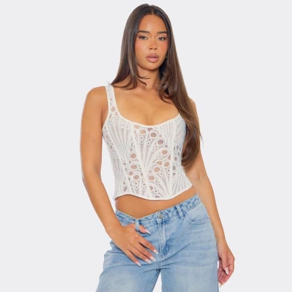 EGO EGO White Strappy Stretch Zip Back Corset Top