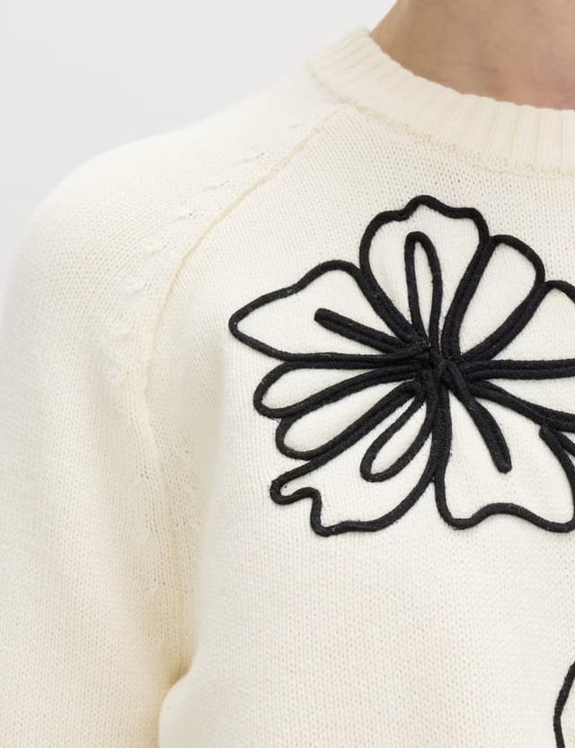 Marks & Spencer M&S Cotton Rich Embroidered Crew Neck Jumper White Mix - 2
