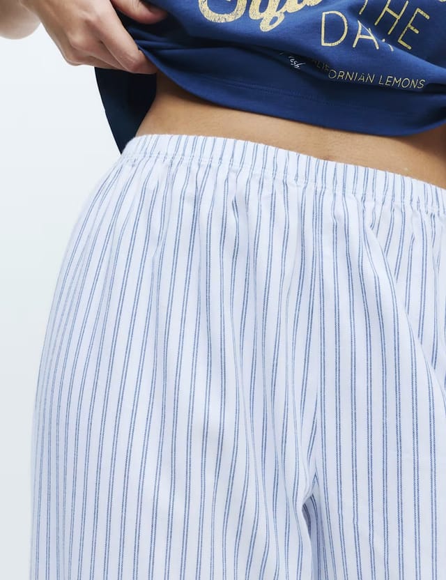 Marks & Spencer M&S Pure Cotton Pyjama Set With Woven Bottoms Navy - 2