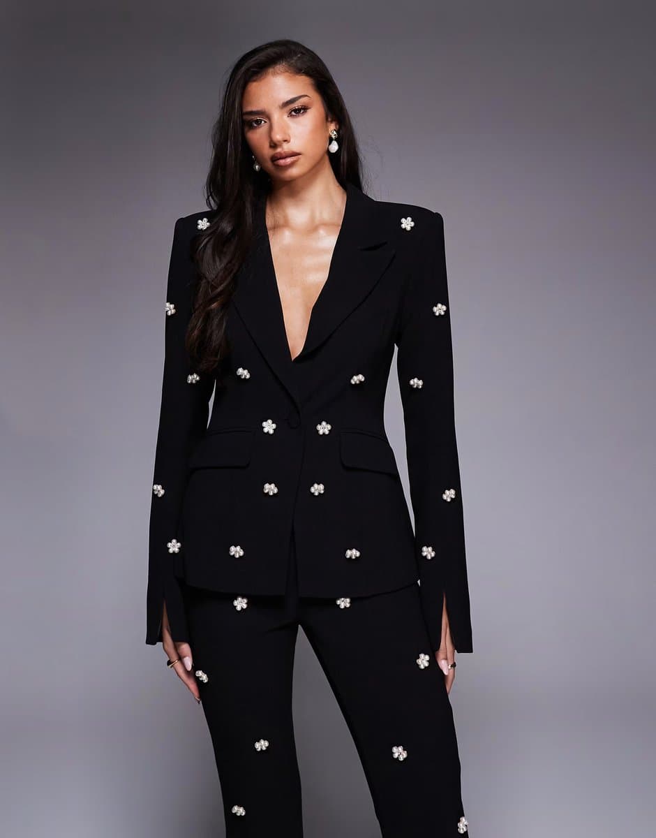 ASOS ASOS LUXE co-ord sculpted embellished blazer in black
