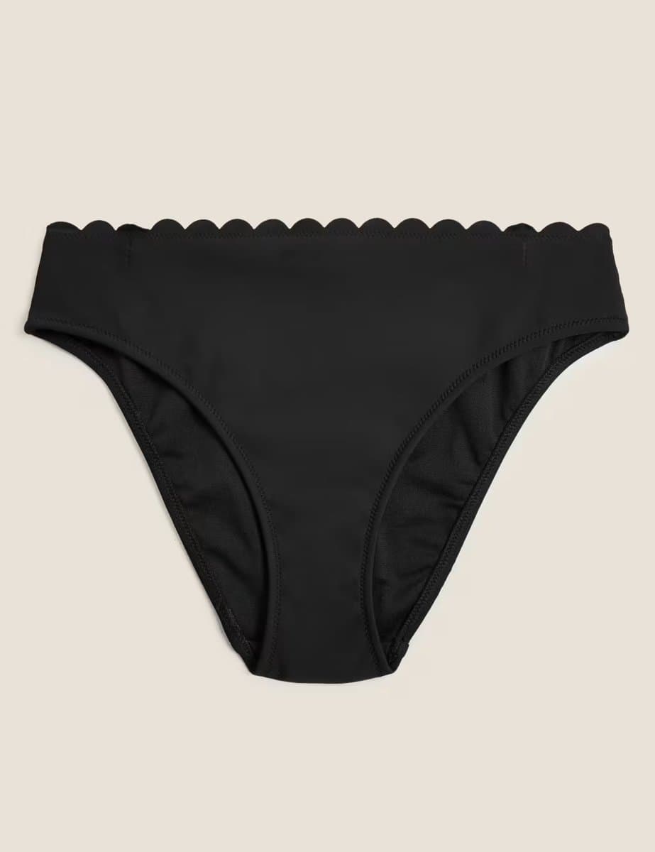 Marks & Spencer M&S Scallop High Leg Bikini Bottoms in Black
