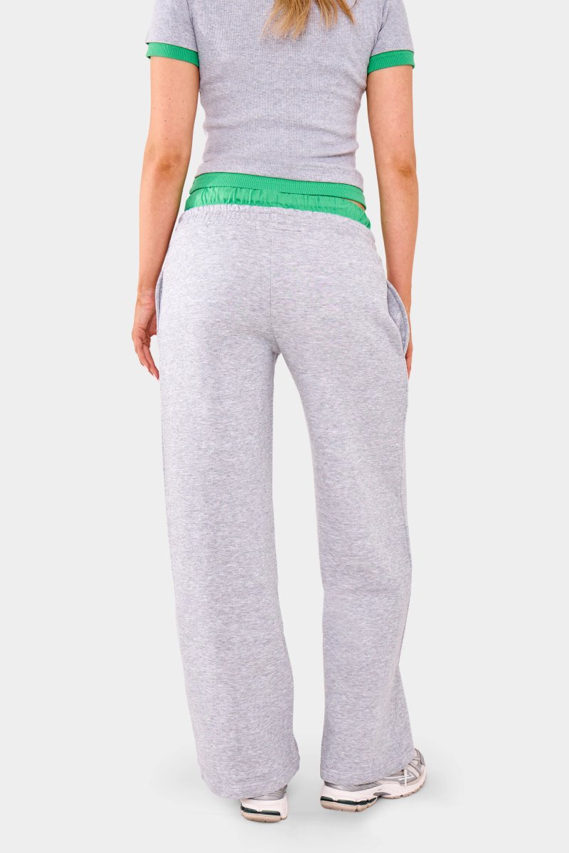 Kaiia Kaiia Double Waist Wide Leg Joggers Grey Marl & Green - 3