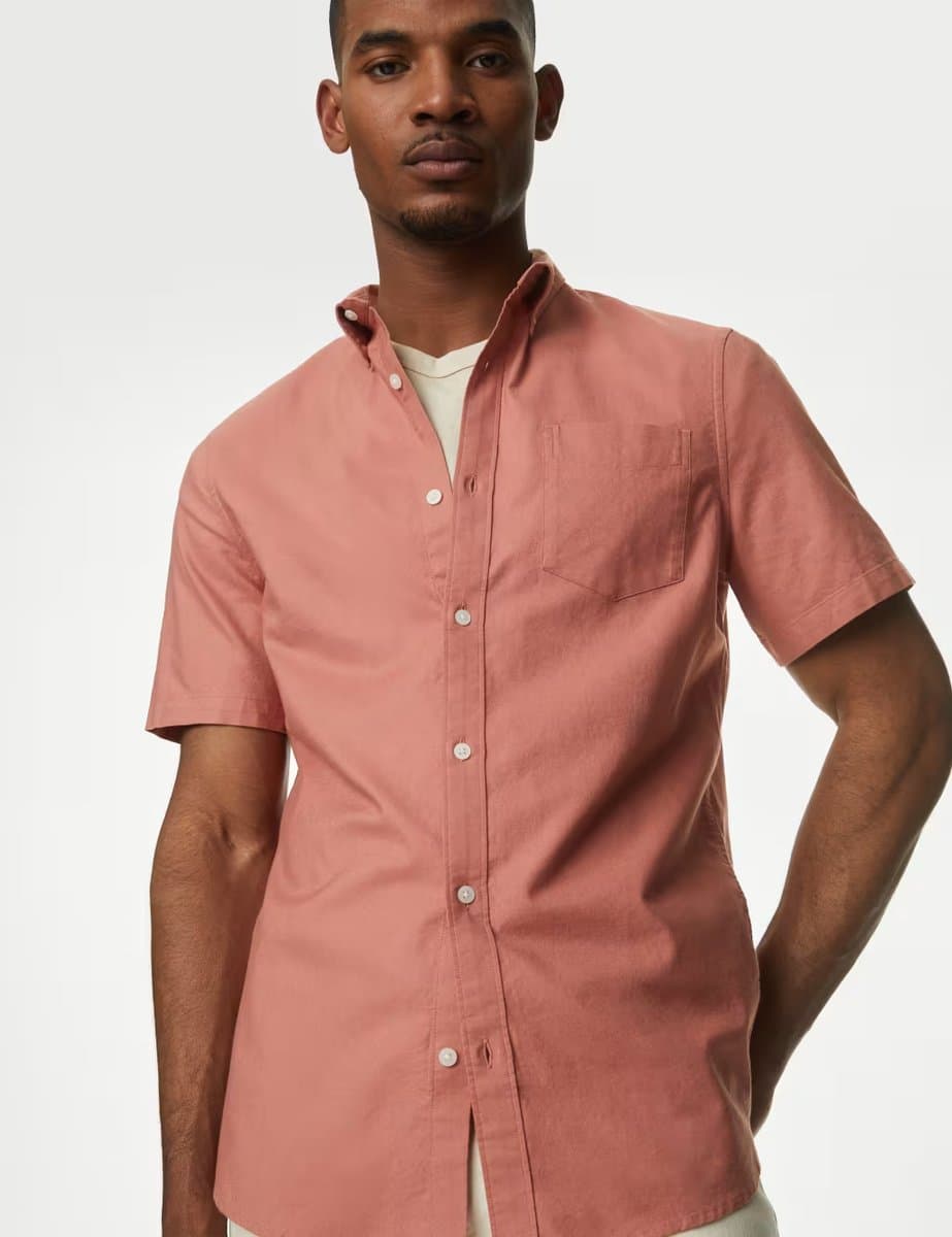 Marks & Spencer M&S Easy Iron Oxford Shirt in Terracotta