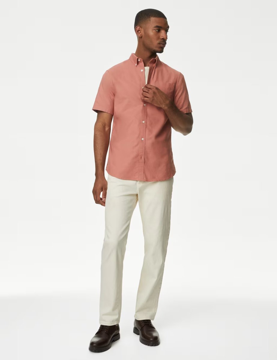 Marks & Spencer M&S Easy Iron Pure Cotton Oxford Shirt Terracotta - 3