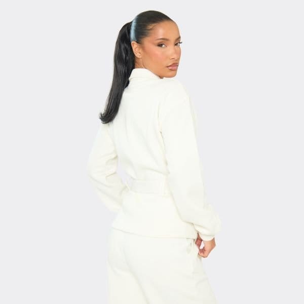 EGO Tie Waist Button Up Collared Sweatshirt In Cream, Women's Size UK 10 - 2