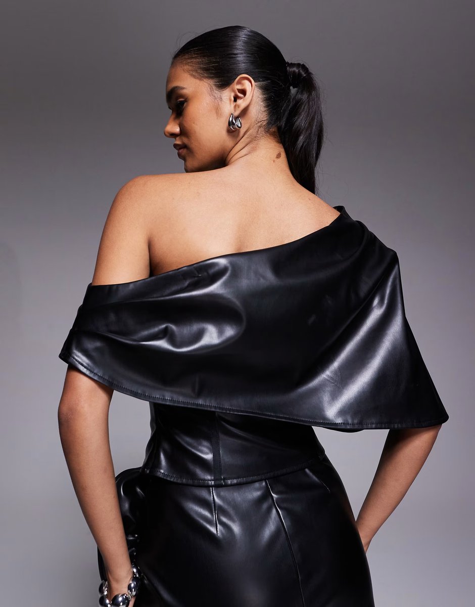 ASOS ASOS LUXE PU corset top with embellishment and frill overlayer in black - 4