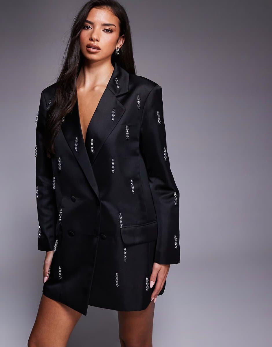 ASOS ASOS LUXE oversized blazer dress with beaded fringe in black