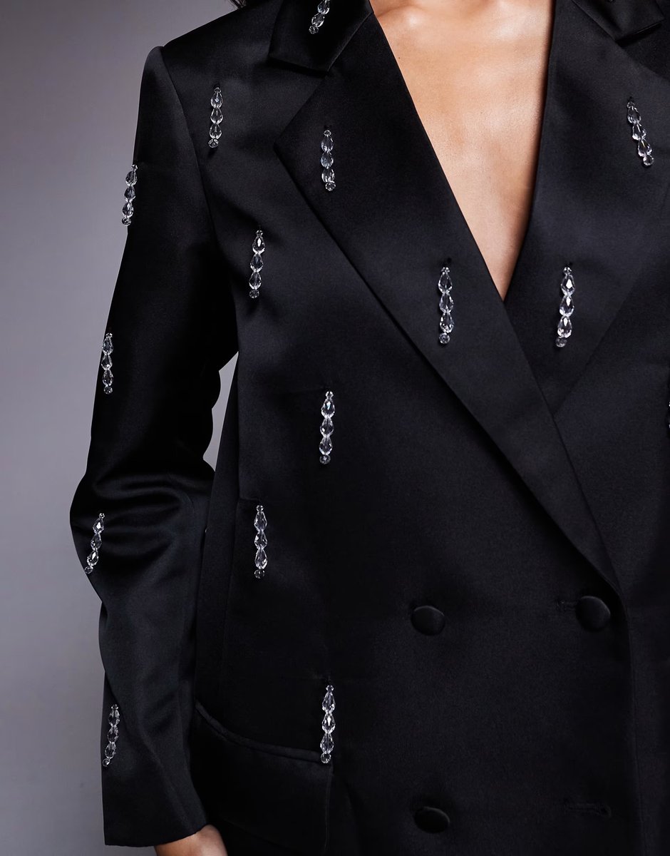 ASOS ASOS LUXE oversized blazer dress with beaded fringe in black - 3