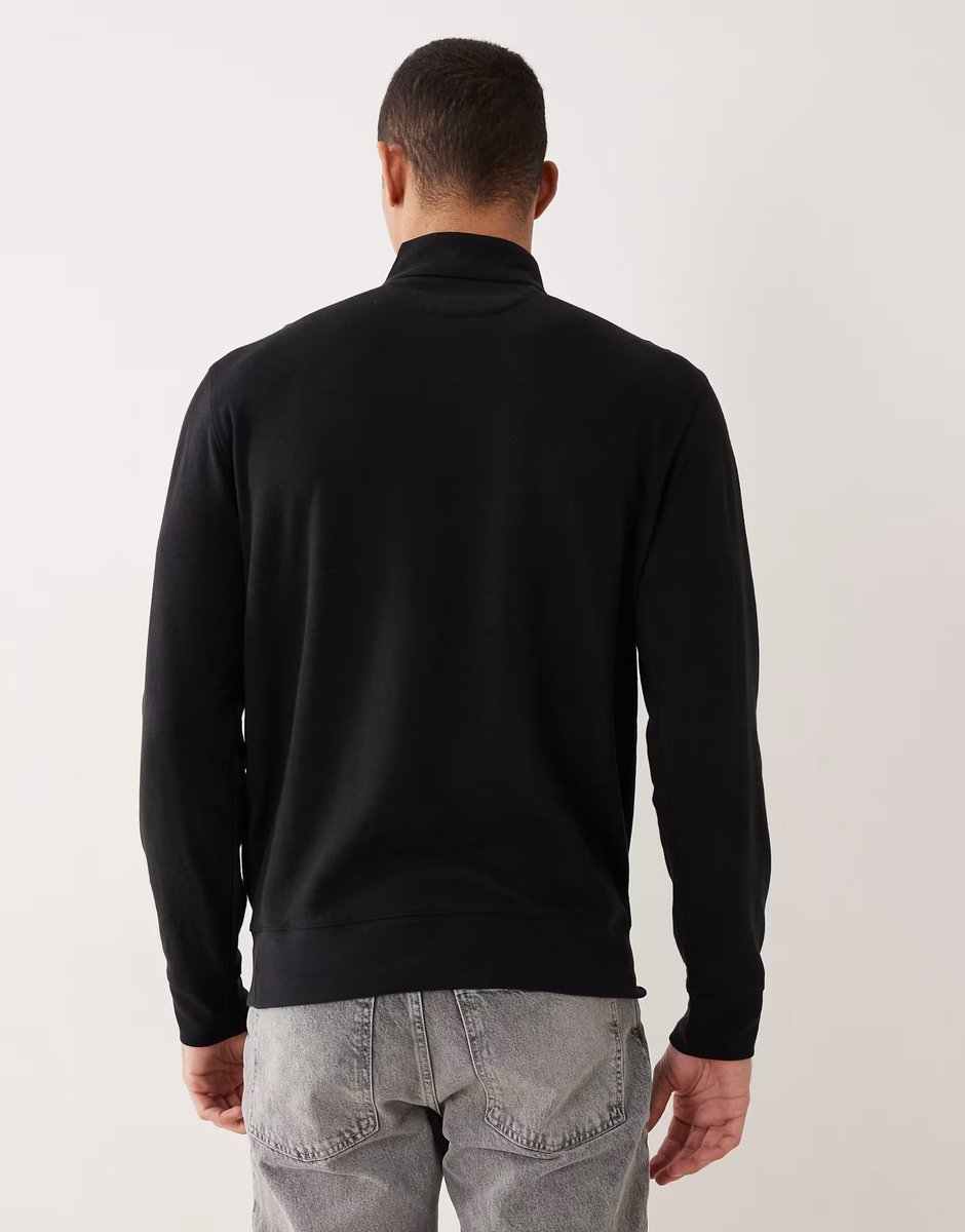 ASOS Polo Ralph Lauren icon logo double knit jersey half zip sweatshirt in black - 3