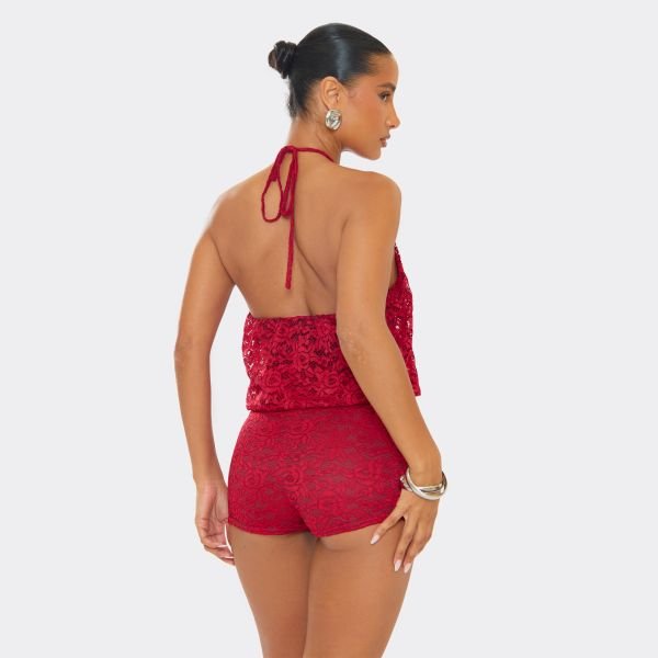 EGO Low Rise Hot Pants In Red Lace, Women's Size UK 4 - 2