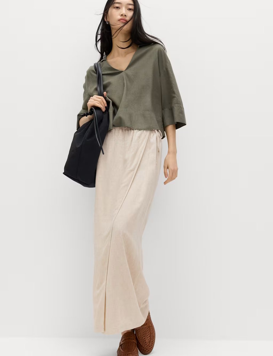 Marks & Spencer M&S Linen Rich Maxi Wrap Skirt Oatmeal - 1