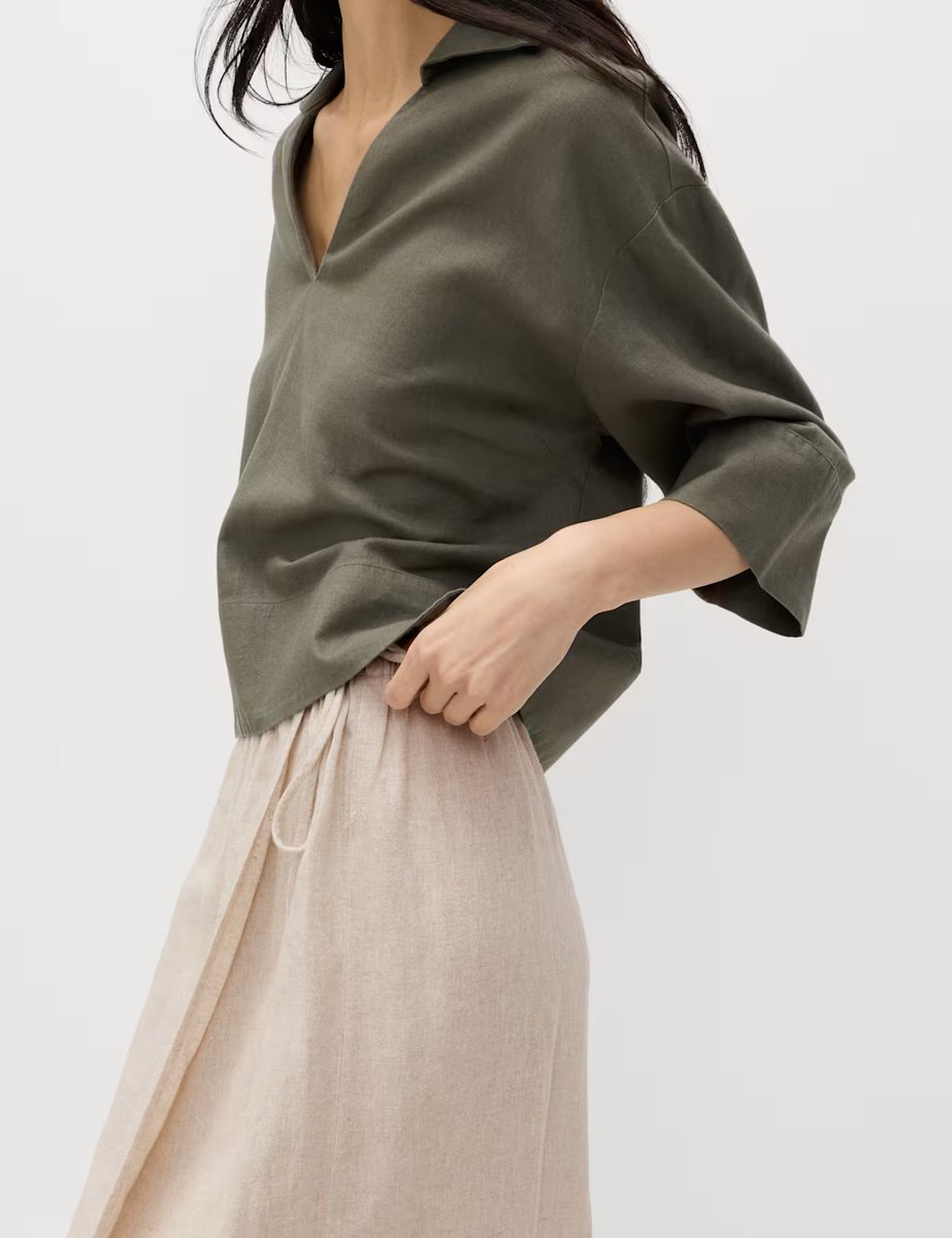 Marks & Spencer M&S Linen Rich Maxi Wrap Skirt Oatmeal - 2