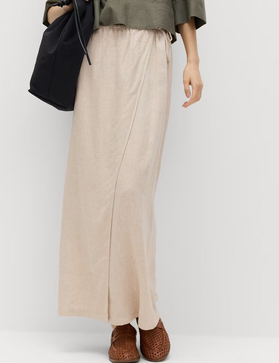 Marks & Spencer M&S Linen Rich Maxi Wrap Skirt Oatmeal - 4