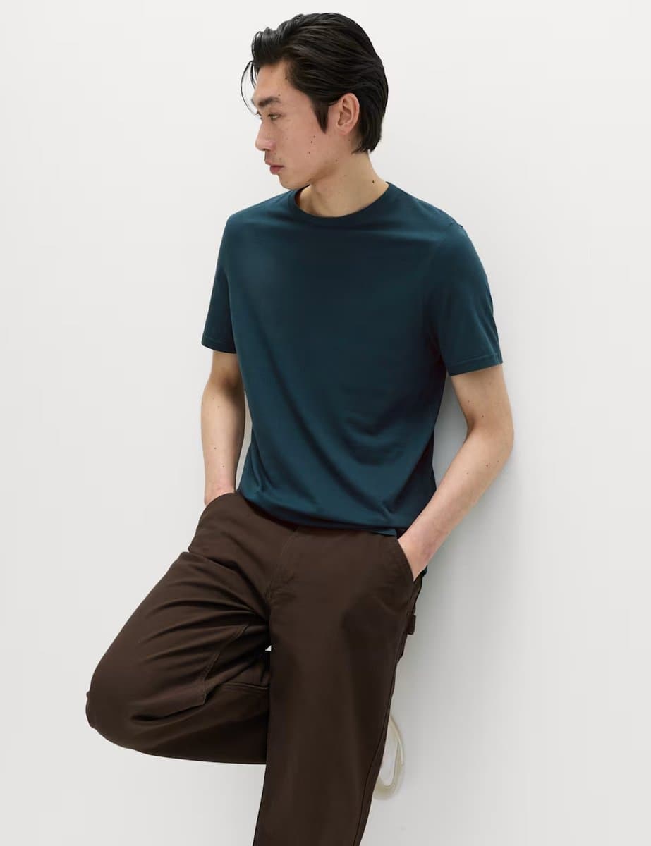 Marks & Spencer M&S Regular Fit Pure Cotton Crew Neck T-Shirt Dark Petrol