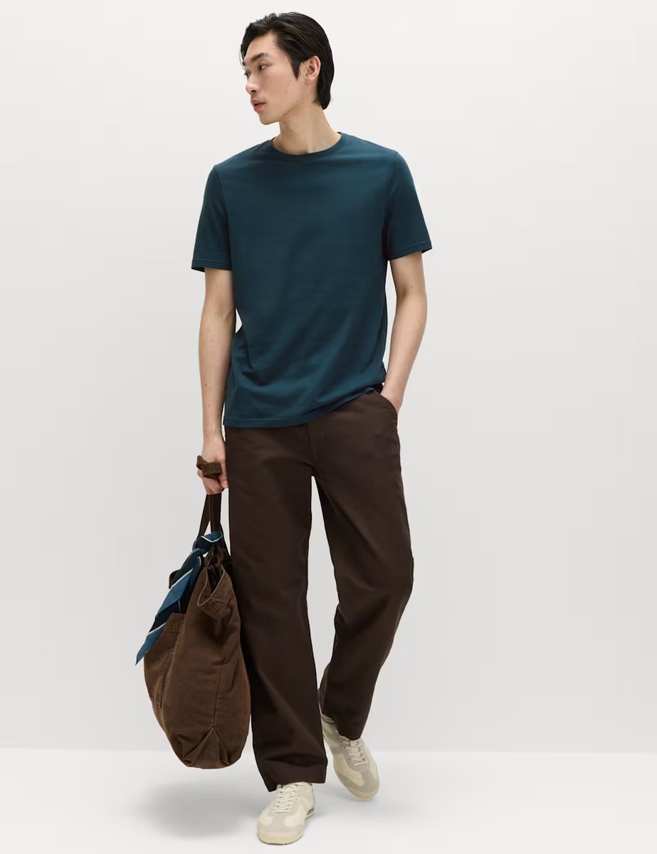 Marks & Spencer M&S Regular Fit Pure Cotton Crew Neck T-Shirt Dark Petrol - 4