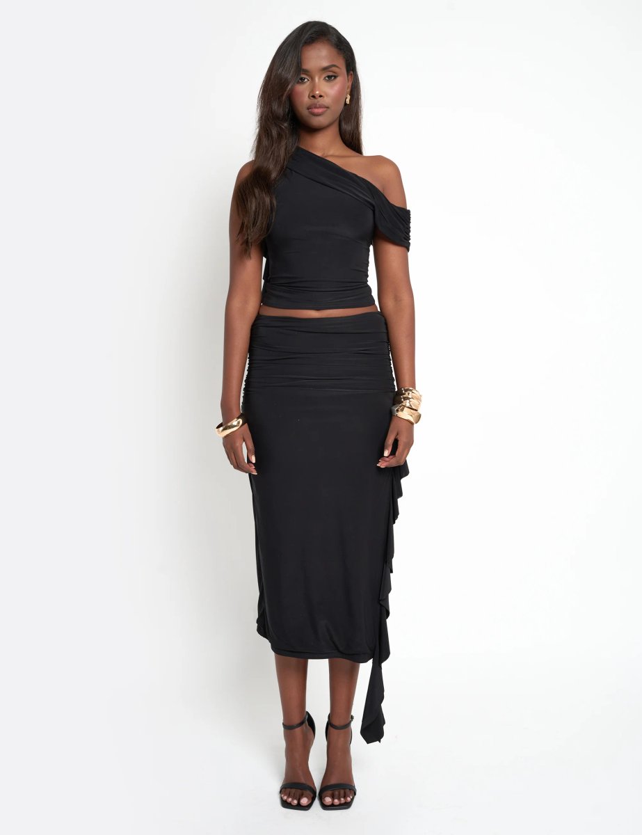Public Desire Drape Detail Luxe Slinky Maxi Skirt Black - 2