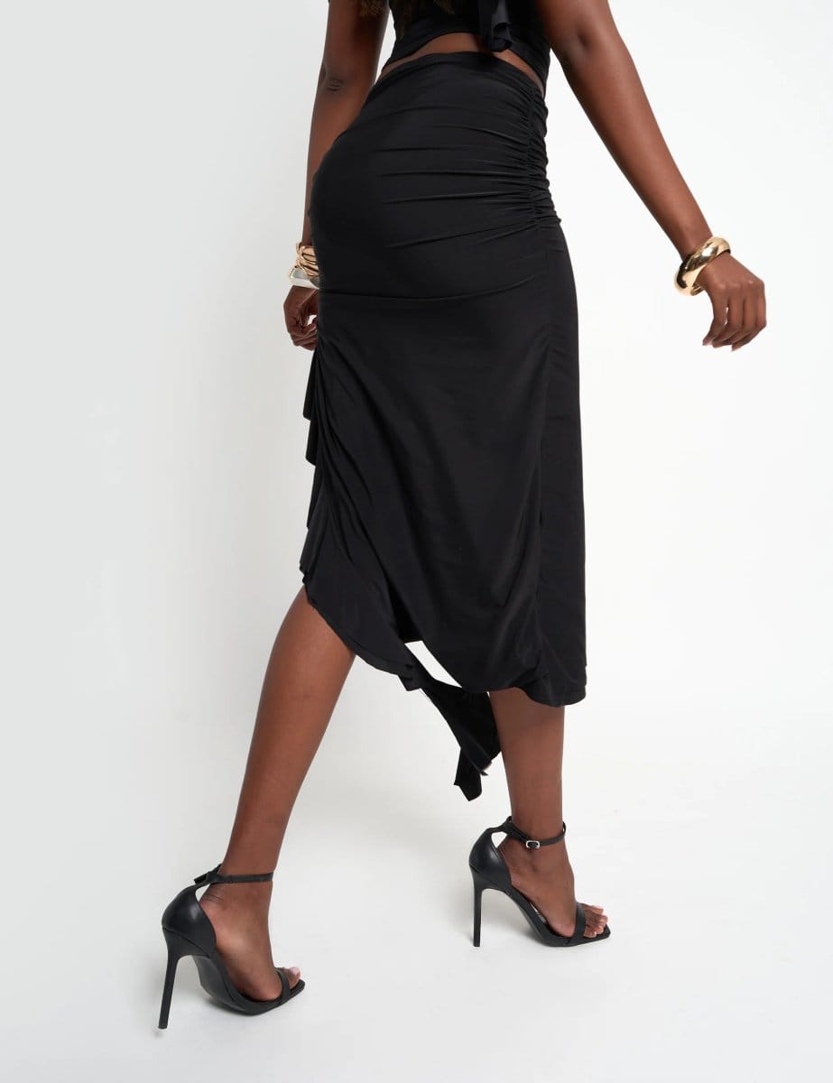 Public Desire Drape Detail Luxe Slinky Maxi Skirt Black - 4