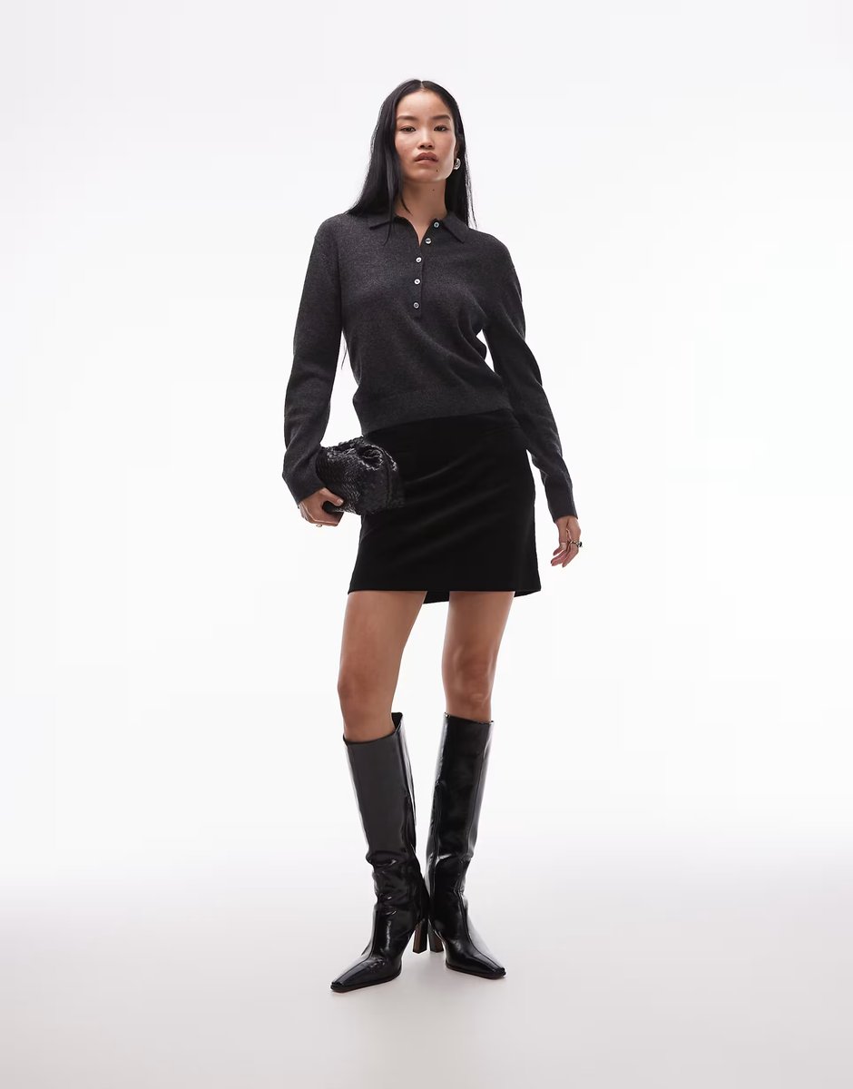 ASOS ARKET cotton rich velvet mini skirt with front pockets in black - 4