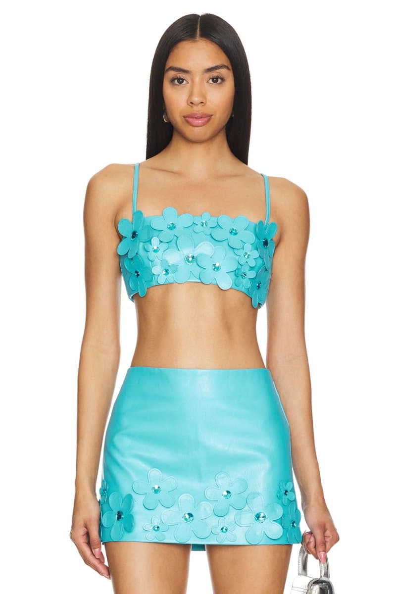 revolve Revolve Nova Faux Leather Crop Top in Aqua Blue