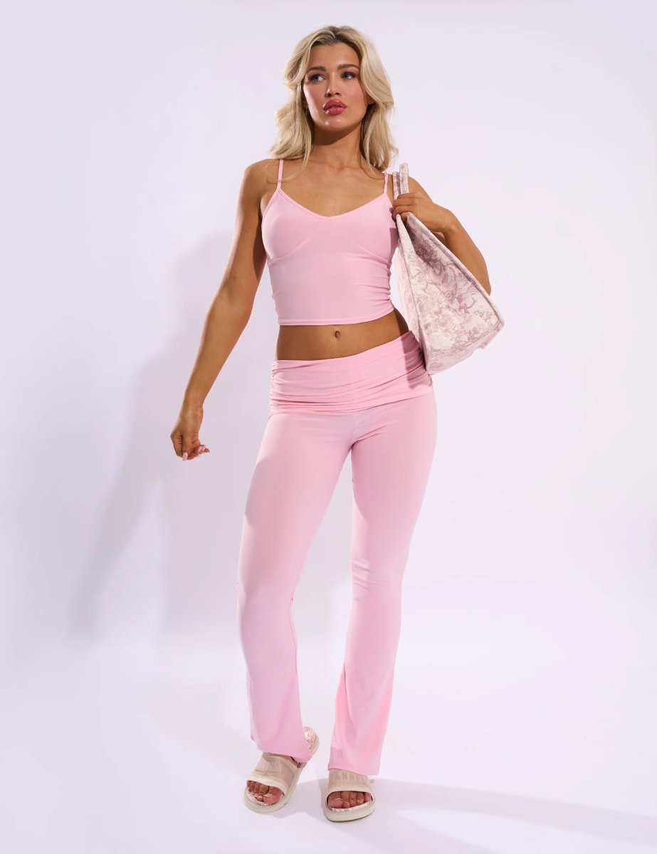 Public Desire Foldover Detail Flared Pant Baby Pink - 3
