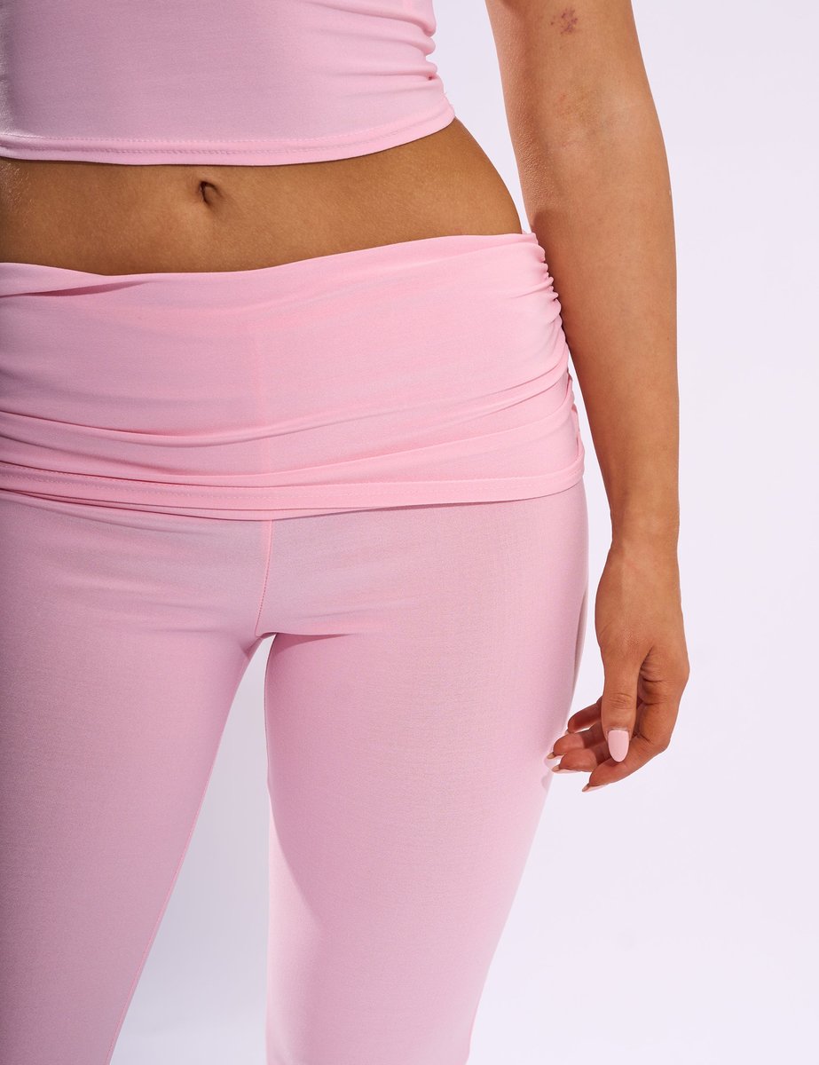 Public Desire Foldover Detail Flared Pant Baby Pink - 4