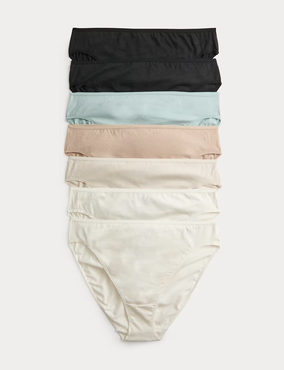 Marks & Spencer M&S 7 Pack Pure Cotton High Leg Knickers Cream Mix