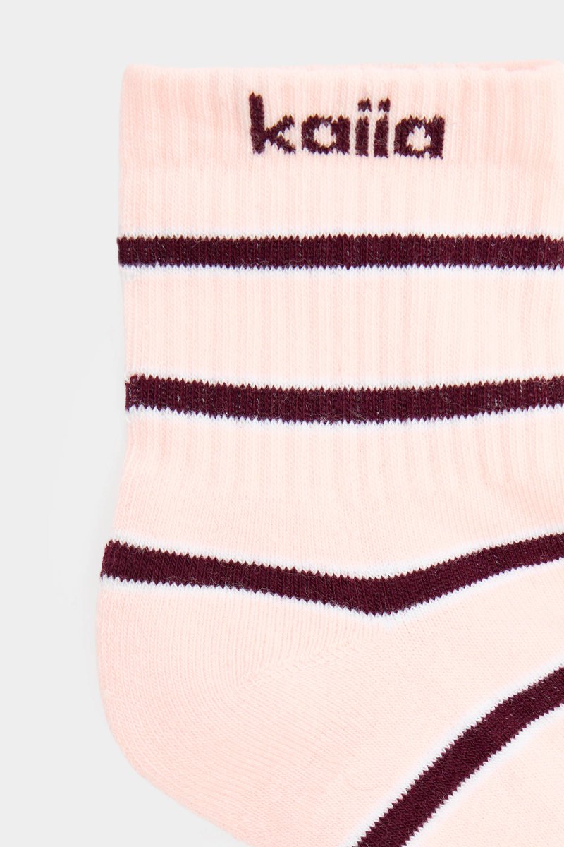 Kaiia Pack of Three Kaiia Stripe Socks Pink , Cream & Burgundy - 3