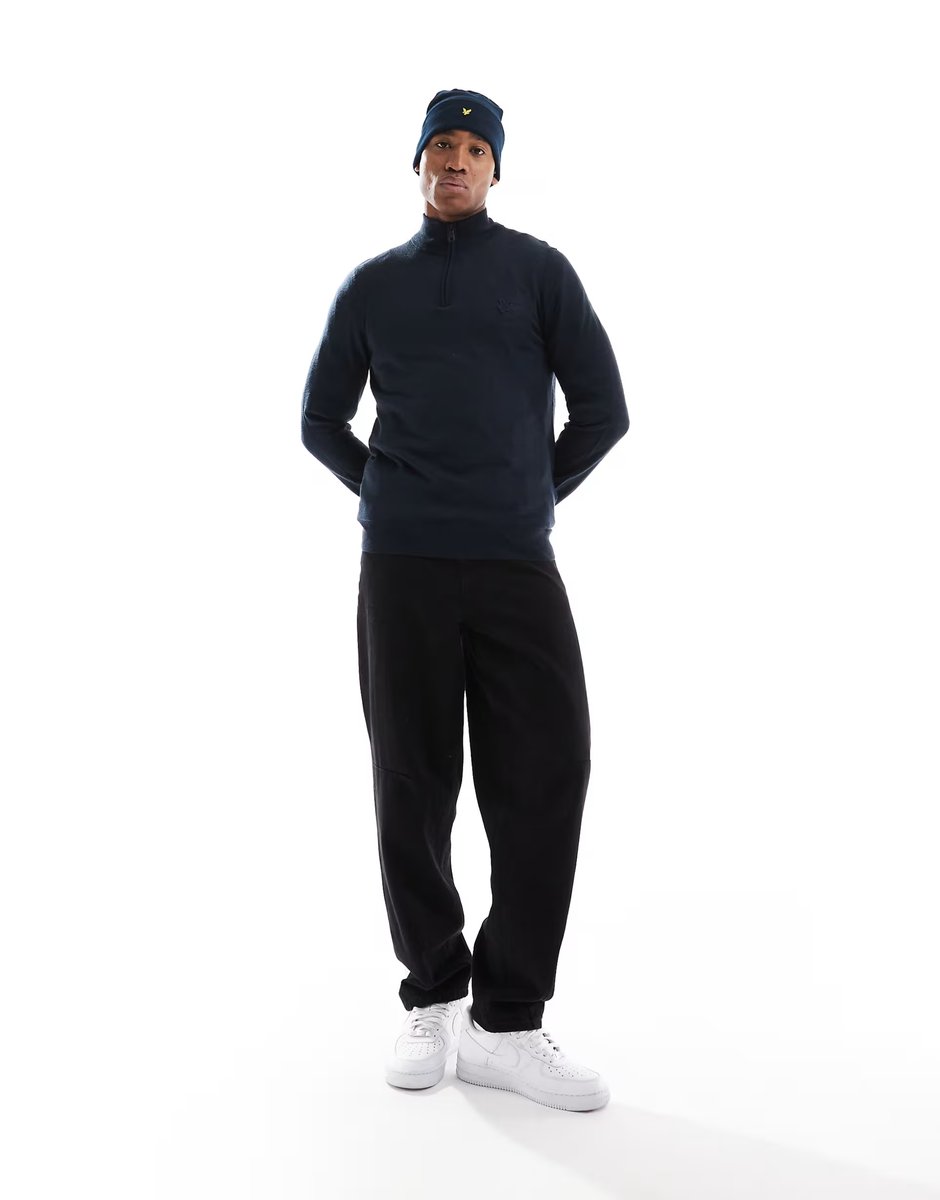 ASOS Lyle & Scott Tonal Eagle Merino Quarter Zip in Dark Blue - 2