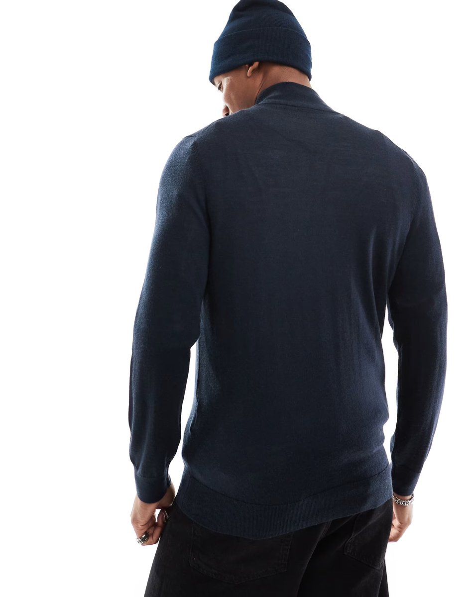 ASOS Lyle & Scott Tonal Eagle Merino Quarter Zip in Dark Blue - 4