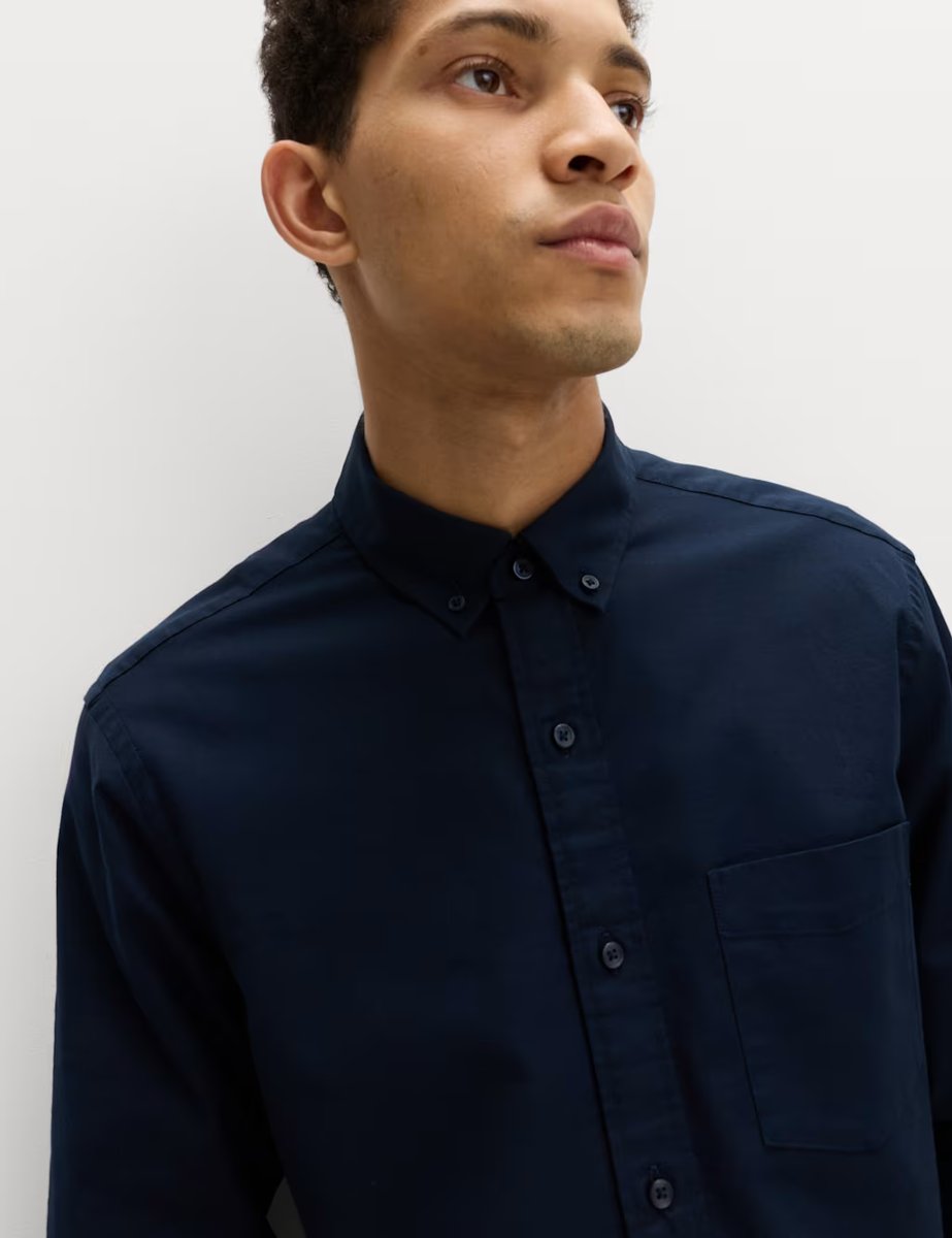 Marks & Spencer M&S Slim Fit Ultimate Cotton Rich Stretch Oxford Shirt Dark Navy - 3