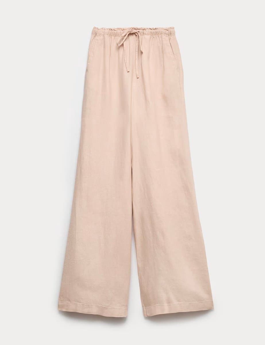 Marks & Spencer M&S Pure Linen Palazzo Trousers Pink