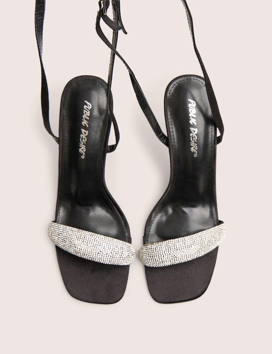 Public Desire Kirsty Black Diamante Toe Detail High Heels - 4