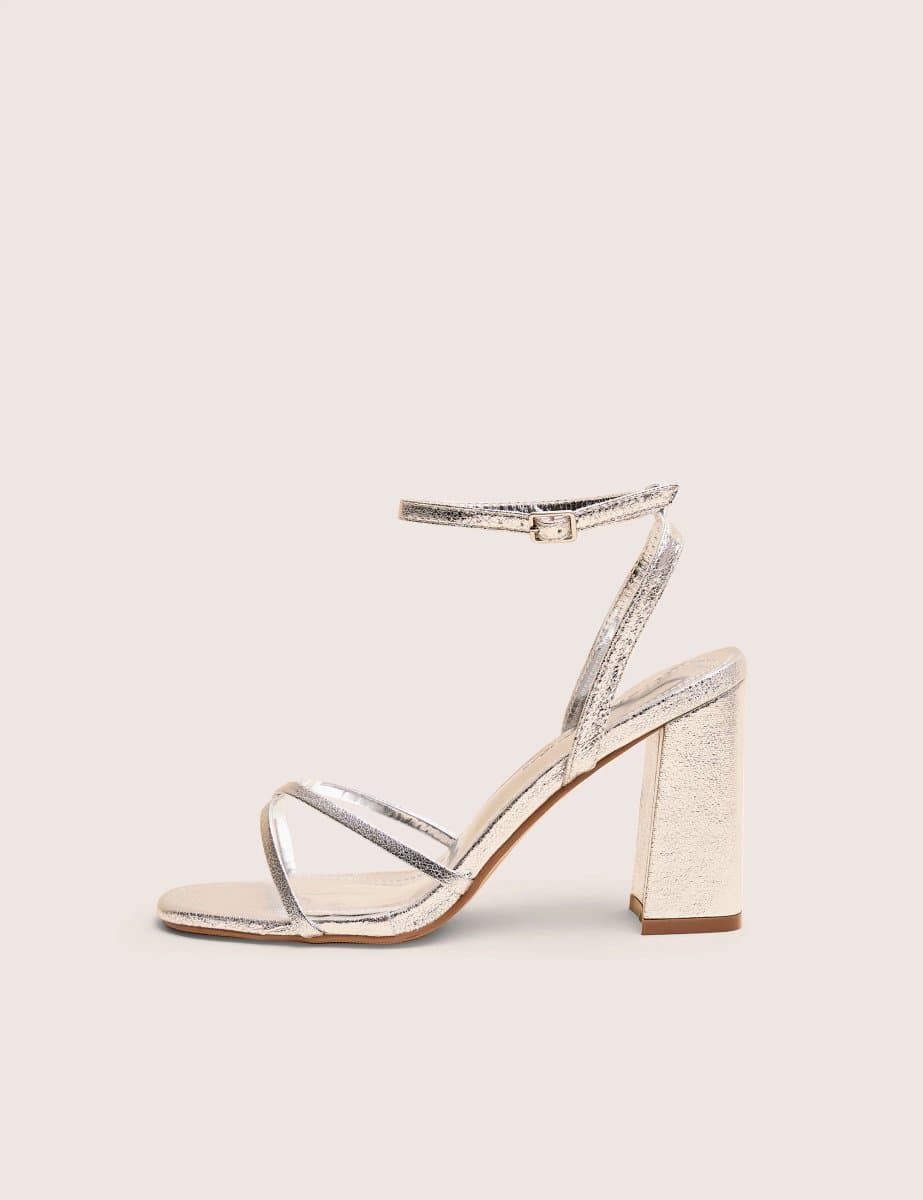 Public Desire Matilda Silver Pu Strappy Block High Heels