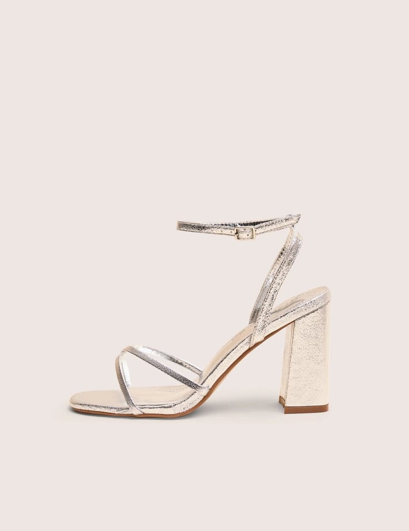 Public Desire Matilda Silver Pu Strappy Block High Heels - 1