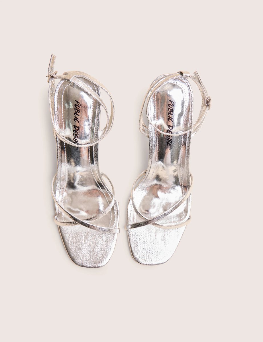Public Desire Matilda Silver Pu Strappy Block High Heels - 2
