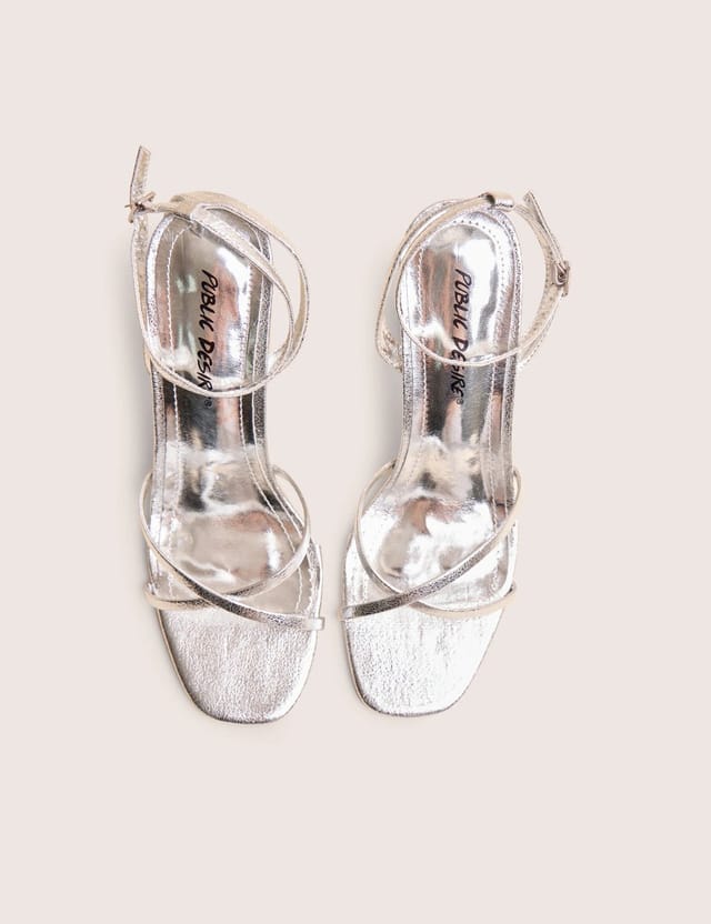 Public Desire Matilda Silver Pu Strappy Block High Heels - 2