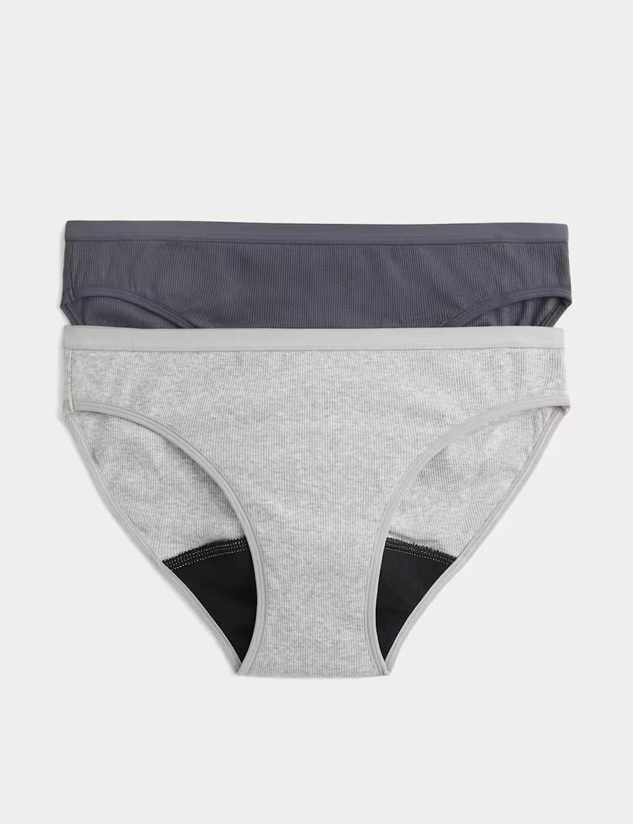 Marks & Spencer M&S 2 Pack Cotton Rich Period Bikini Knickers Grey Mix