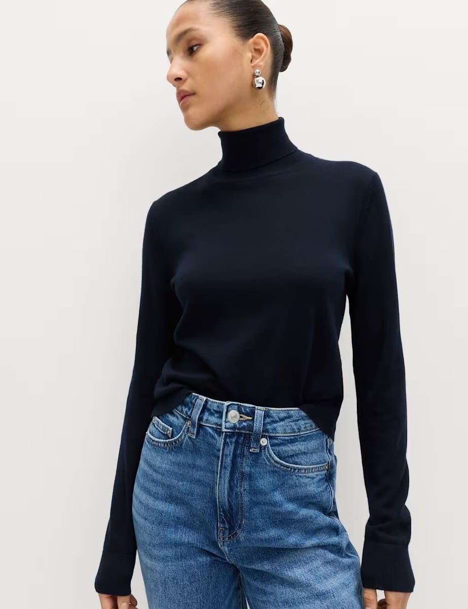 Marks & Spencer M&S Roll Neck Jumper in Midnight Navy
